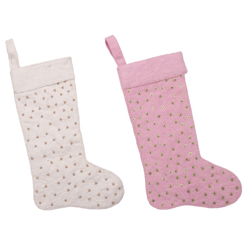 Wool Felt Stocking w/ Beading – 2 Colors