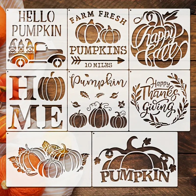 “8pcs Autumn Painting Stencils – Reusable Fall Pumpkin Stencils for DIY Art Crafts & Home Dcor”