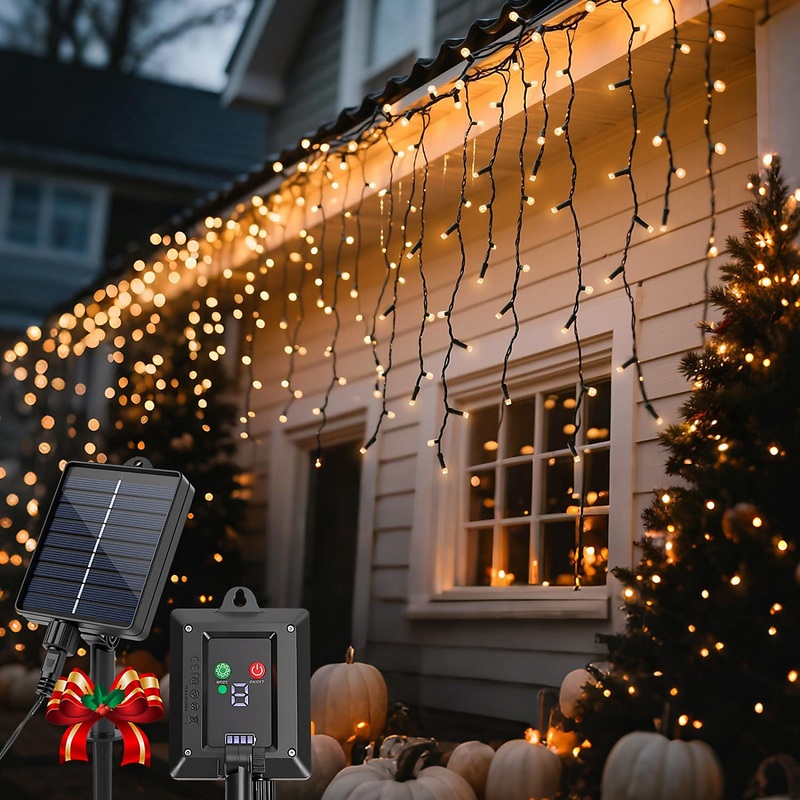Aigostar Solar Powered Icicle Outdoor Christmas Lights 5M Warm White