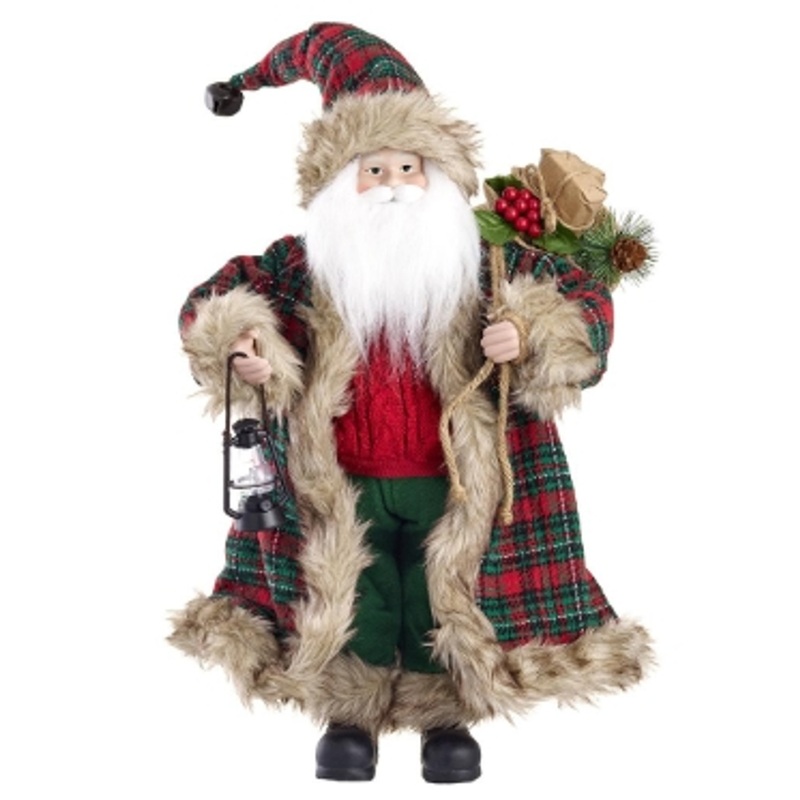 Santa Holding a Lantern Red, Green, and Black 19″