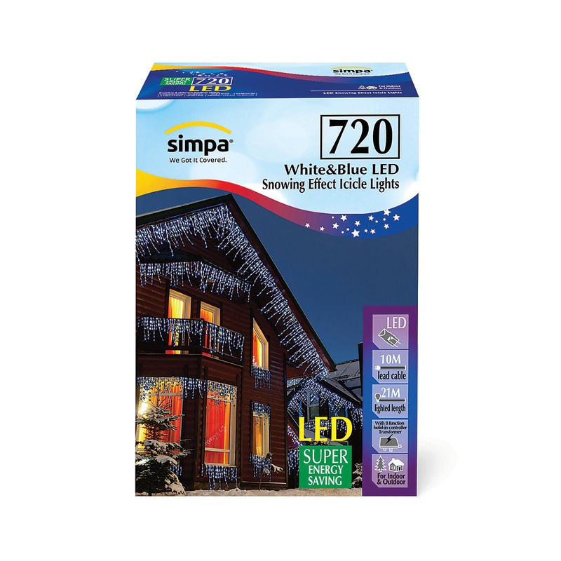 simpa 720 LED Blue & White Multi-Action Icicle Lights