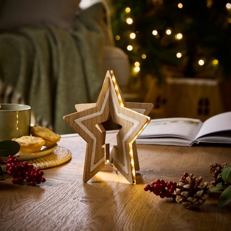 Wooden Light Up Folding Star Decoration