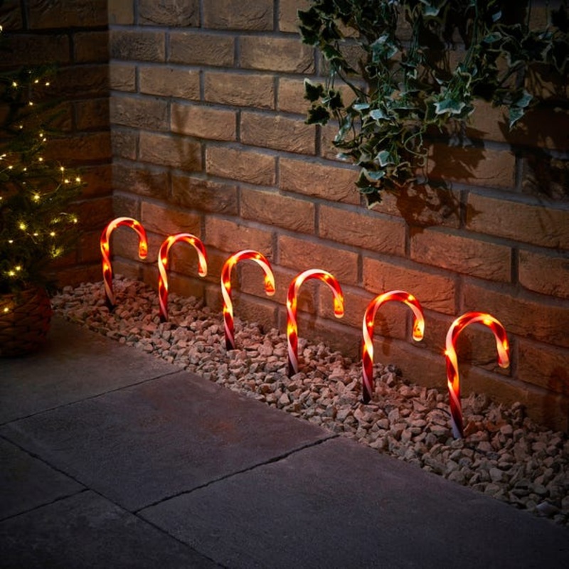 Set of 6 Candy Cane Stake Lights
