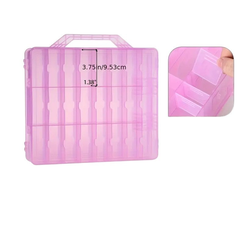 48-Slot Portable Paint Organizer Case – Dual Layer Clear Purple Plastic Storage Box with Adjustable Dividers, Sturdy Handle, Secure Fastenings