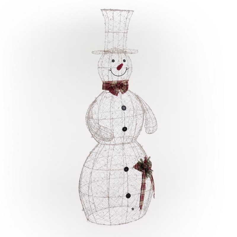 Alpine LED Gold Wire Snowman 71 in. Yard Decor