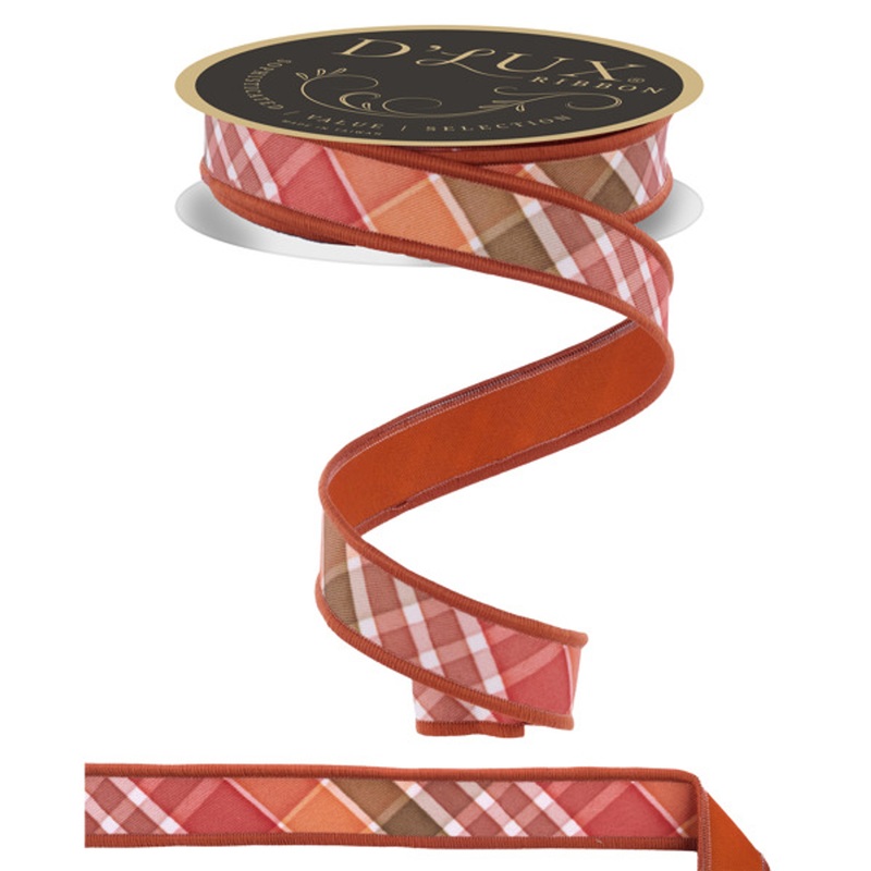 Bold Plaid and Fused Ivory and Multi Color Ribbon 7/8″x 10yds