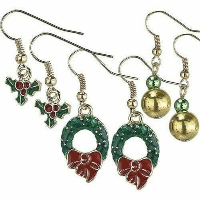 Wreath & Holly Christmas Earrings Set 6pc