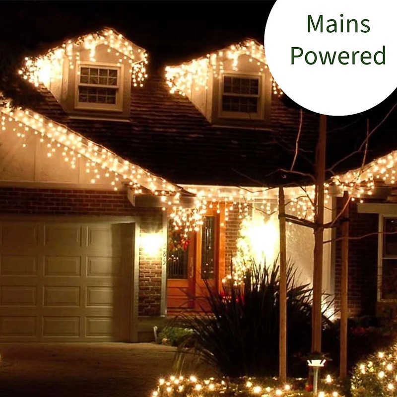 15m/49ft Warm White Connectable Icicle Lights 504 MAINS Powered LEDs 8 Settings Memory & Timer Outdoor Weatherproof Christmas