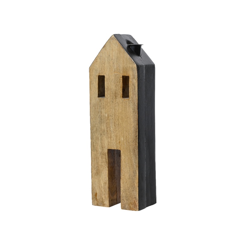 Natural Mango Wood House Candleholder 11″