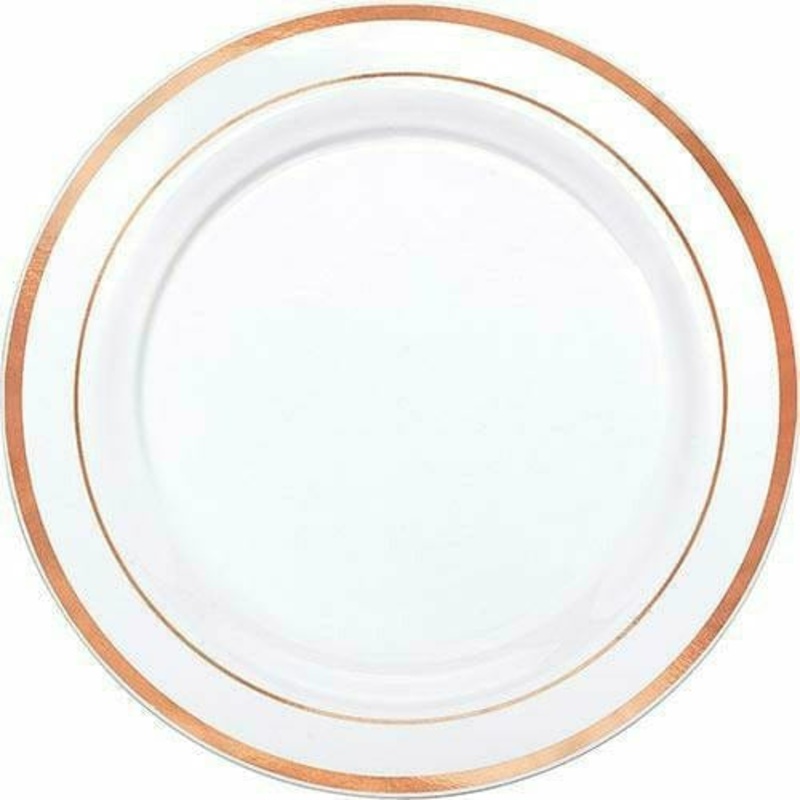 White Rose Gold Trimmed Premium Plastic Dinner Plates 10ct