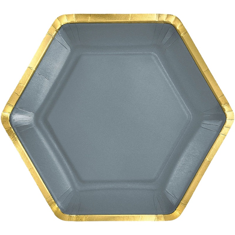 7″ Hex Metallic Paper Plate – Dark Grey