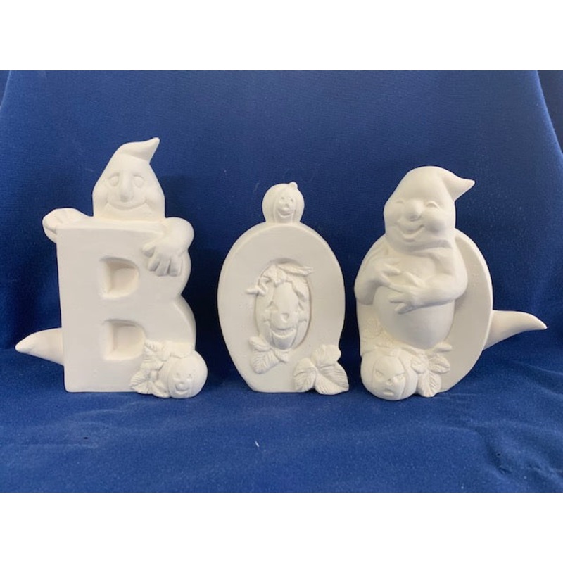 “Boo Halloween 3 Piece Ghost Set – Ceramic Bisque, Ready to Paint, Unpainted, Made in USA – 7 1/2″ Tall, 5″ Width”