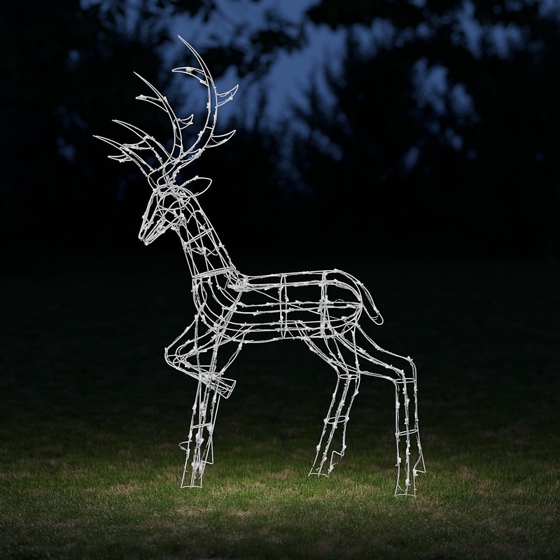 1.35M White Wire Light Up Stag with 200 White LEDs