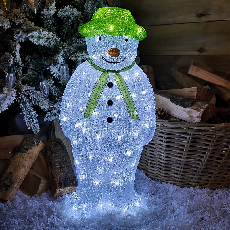 55cm Light Up Acrylic Snowman Christmas Decoration with 100 Ice White LEDs