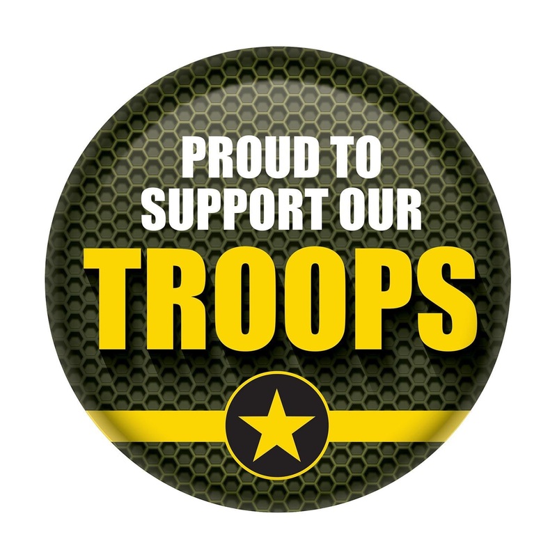 6 Pack Bulk Proud To Support Our Troops Button- Army- Green