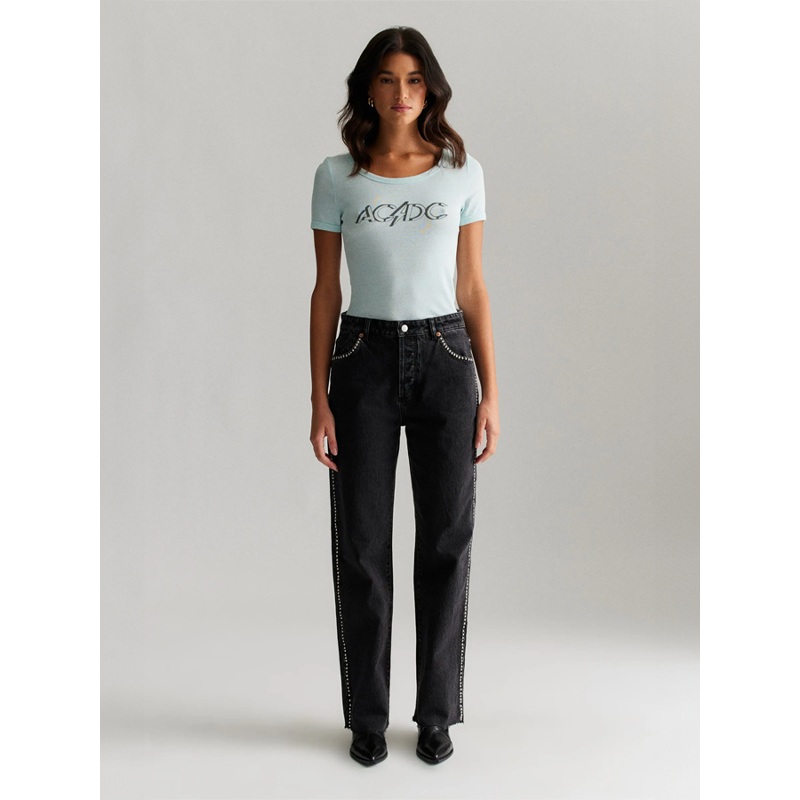 Rolla’s X AC/DC Relaxed Thunder Stud Jeans: Washed Black