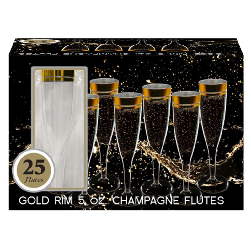 5 OZ CHAMPAGNE FLUTES BOX SET CLEAR WITH GOLD RIM