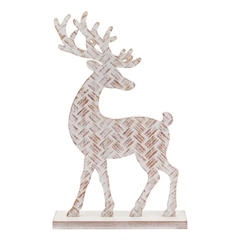 13.5″ Tall Standing White Wash Basketweave Deer Christmas