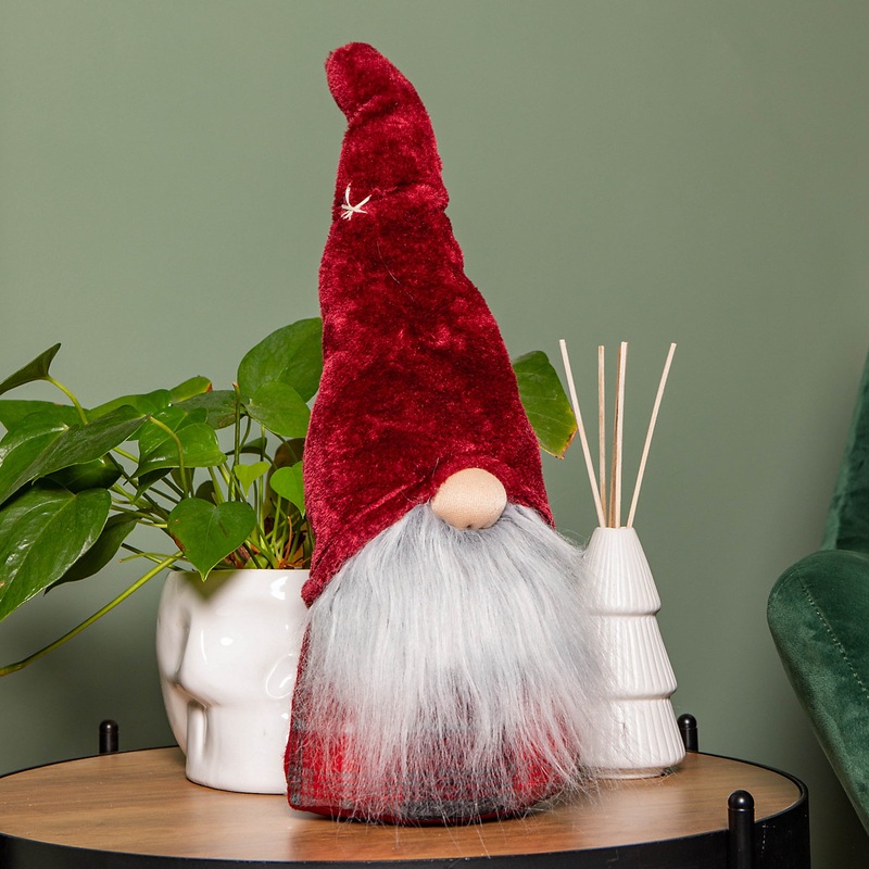 48cm Red Tartan Sitting Christmas Gonk with Snowflake Hat