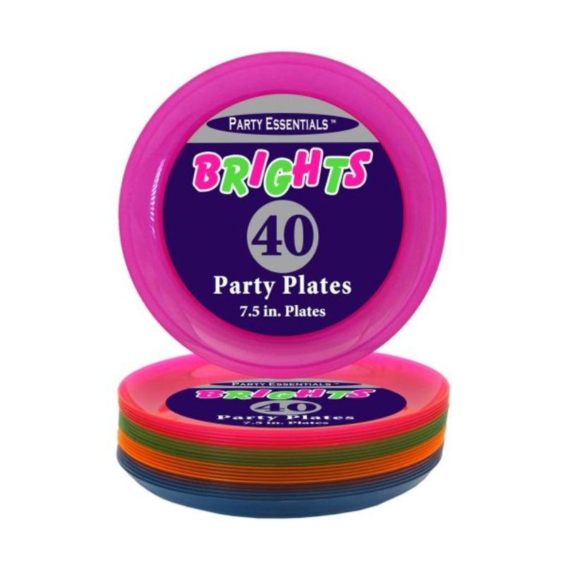 7.5  40 CT. ASSORTED NEON PARTY PLATES
