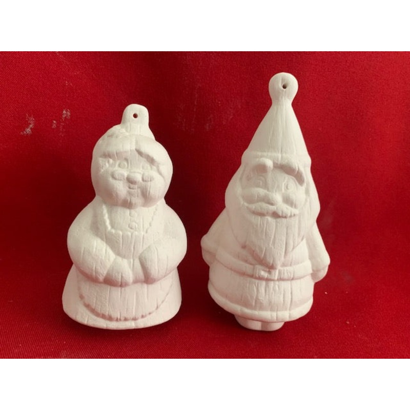 Wood Grain Mr. & Mrs. Santa Ornament Set