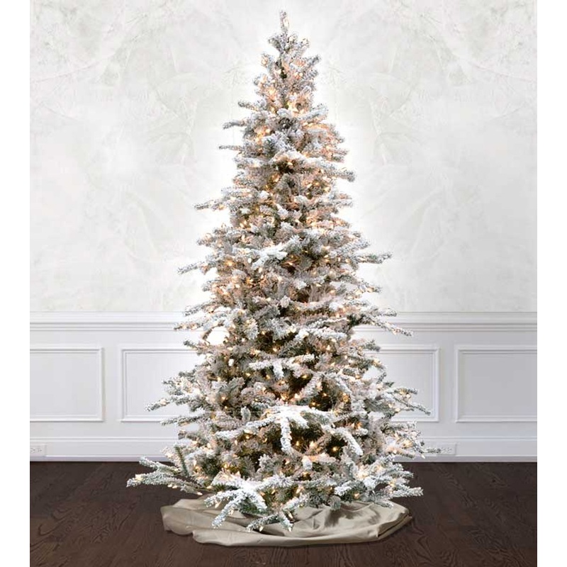 9′ Flocked White Forest Tree – Clear LED