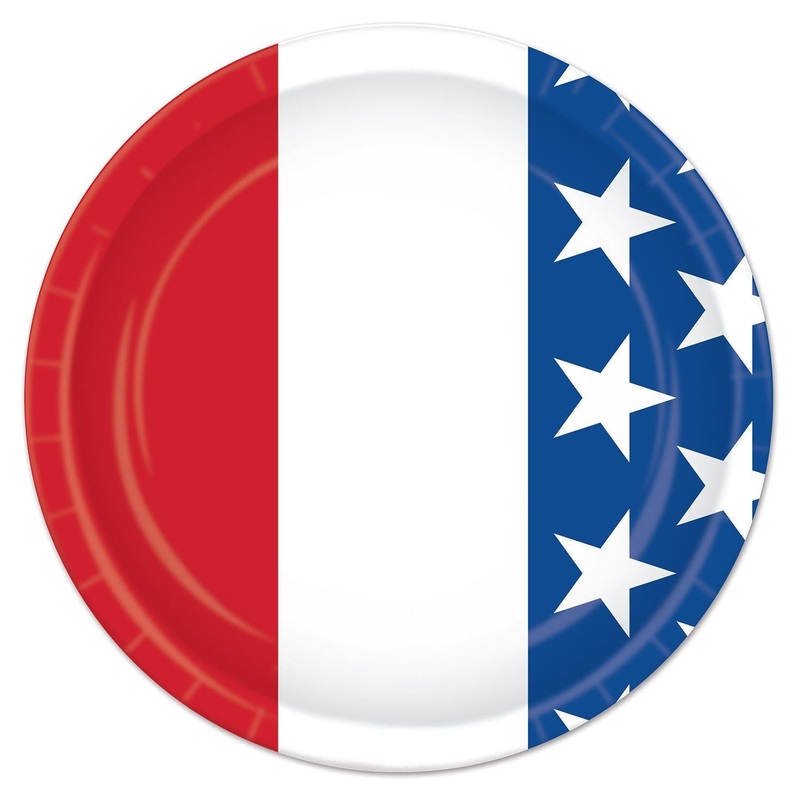 96 Pack Bulk Patriotic Theme Paper Plates 7 inch