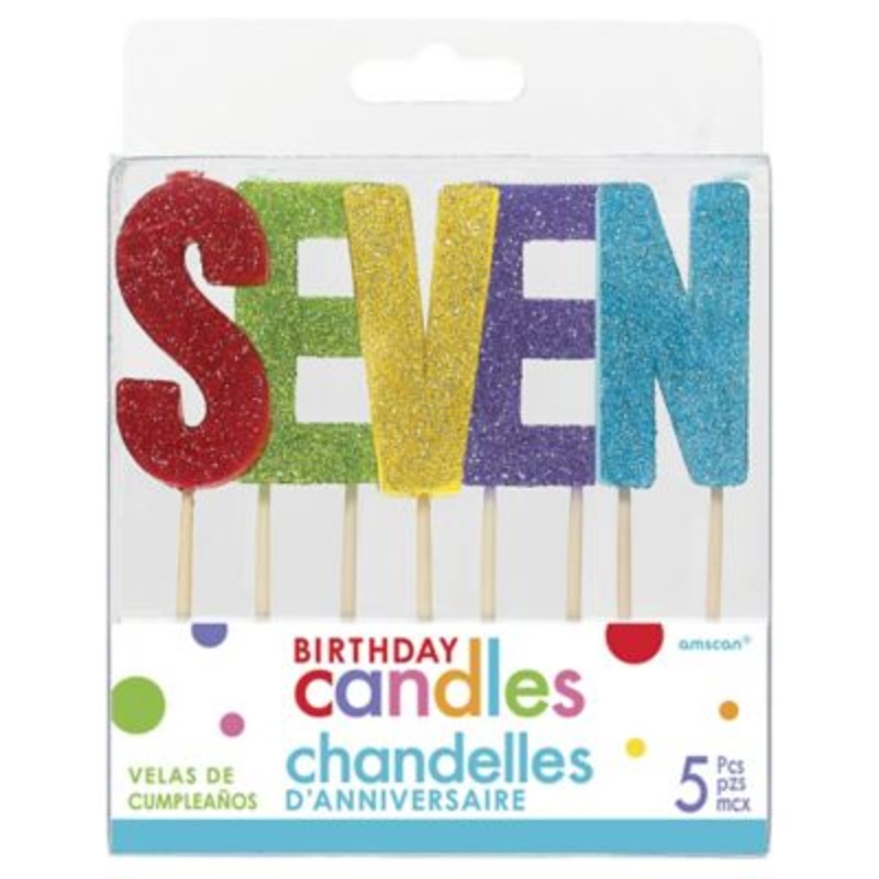 “S-E-V-E-N” Colorful Giltter Birthday Candles