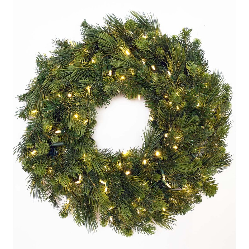 36″ Scotch Pine Wreath – Clear LED