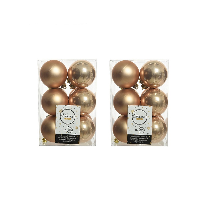 2 x 12 Butterscotch Gold Christmas Baubles 6cm Shatterproof Tree Ornaments Shiny Mat