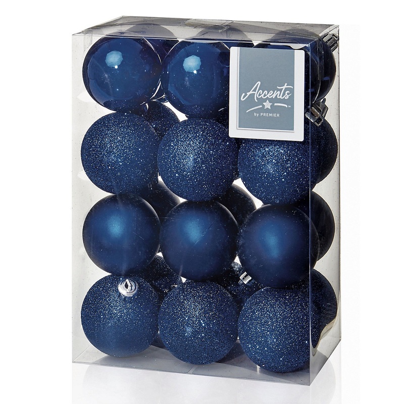 24 Deep Blue Christmas Tree Baubles Tree Decoration Ornament Glitter Gloss 6cm