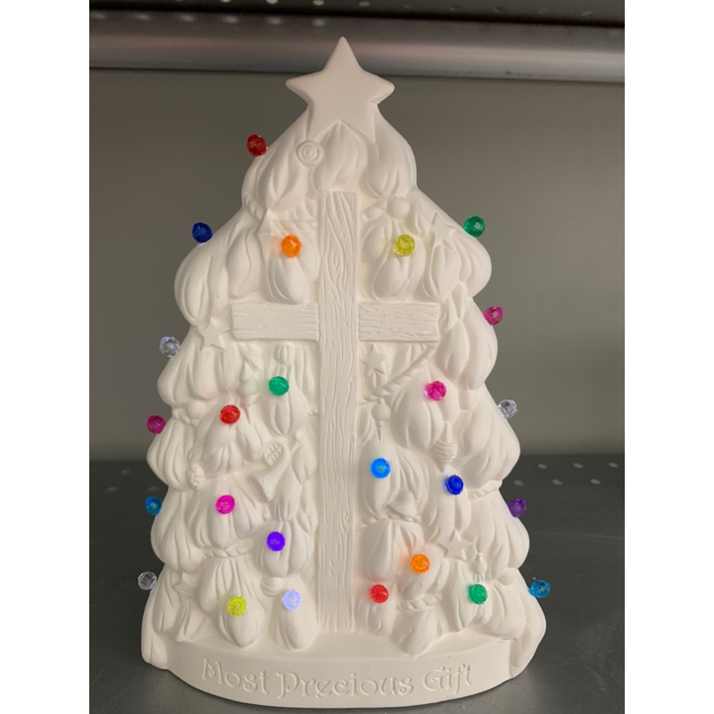 “8” Ceramic Bisque Cross Christmas Tree – Made in USA – Ready to Paint, Unpainted”