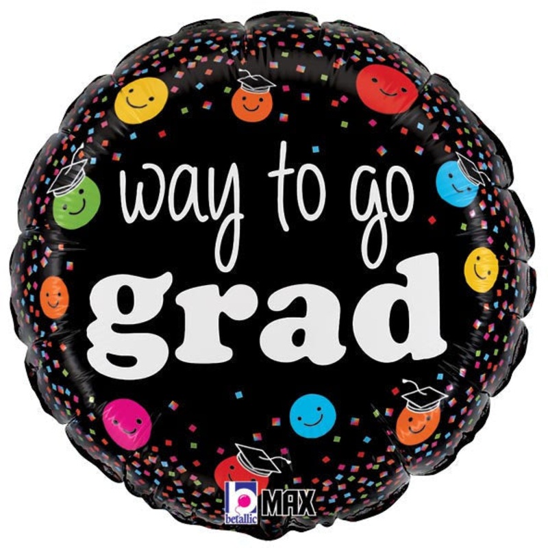 18″ GRADUATION WAY TO GO GRAD SMILEY FACES FOIL BALLOON
