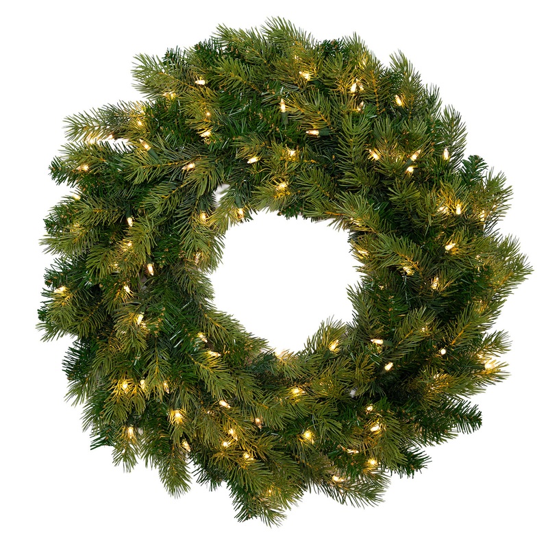 24″ Annabelle Pine Wreath – Battery Operated Clear
