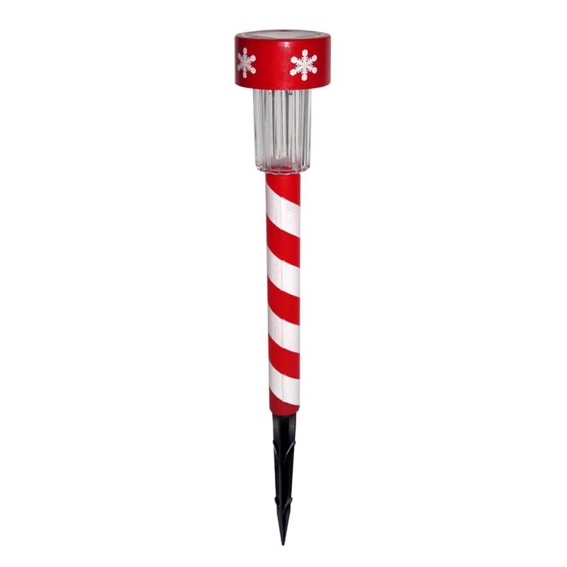 Alpine LED Cool White Solar Powered Lighted Candy Cane Stake 14 in. Pathway Decor