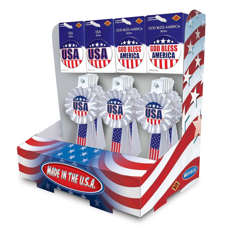 54 Piece Bulk Patriotic God Bless America/USA Counter Display