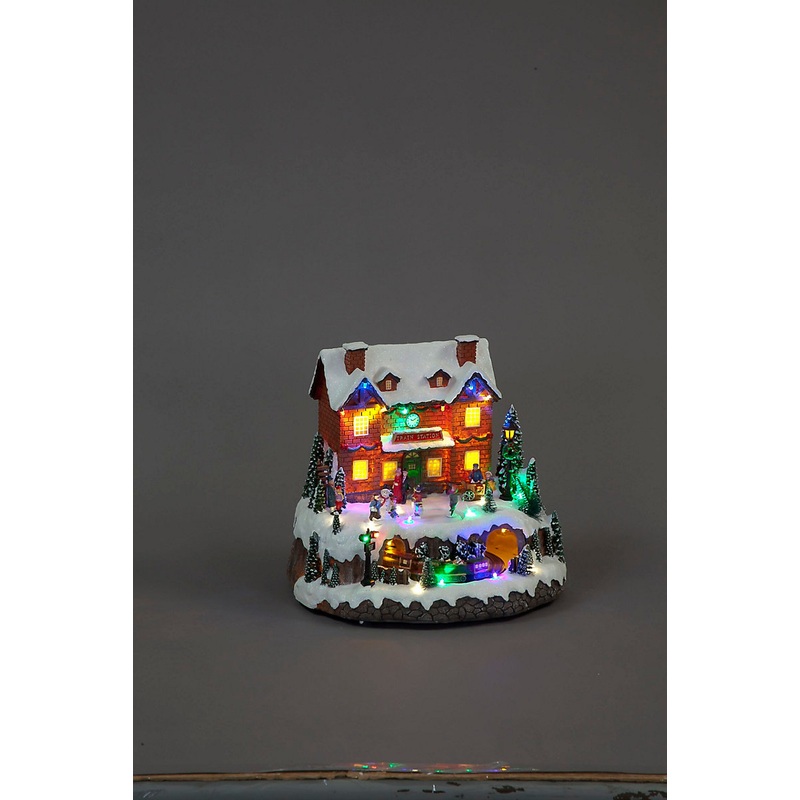 29cm Battery-Operated LED Train Station with Turning Skaters and Music