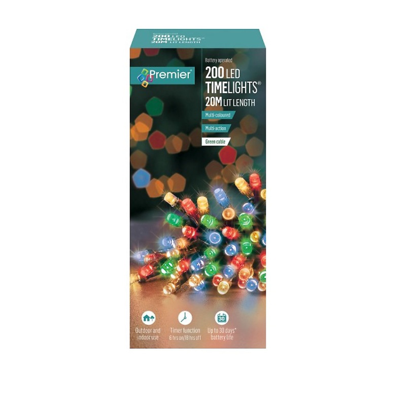 200 Battery Operated LED Timelights Multi-coloured Multi-action