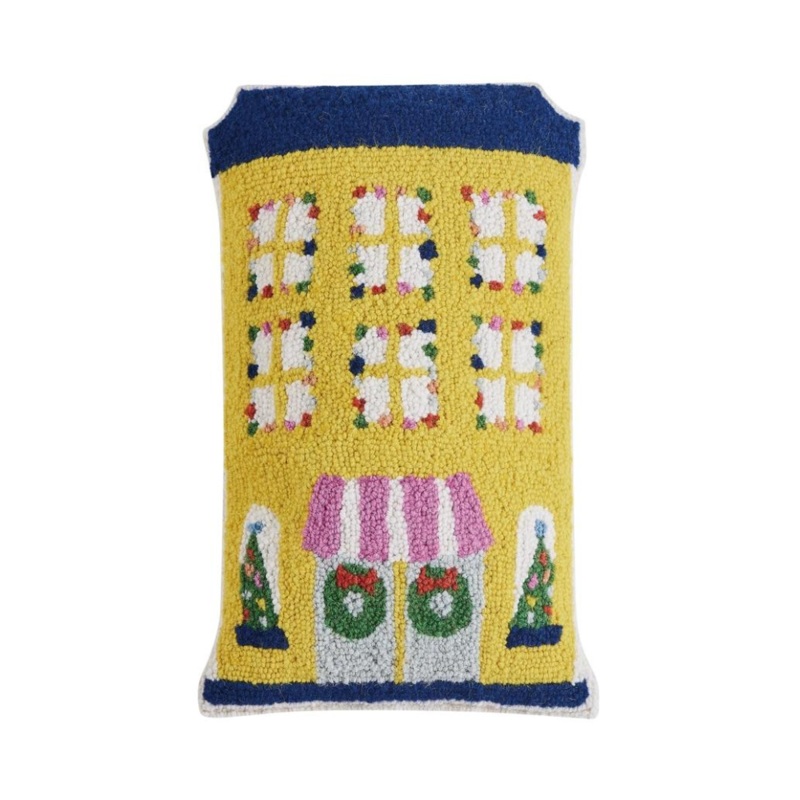 Yellow Festive House Wool Cushion