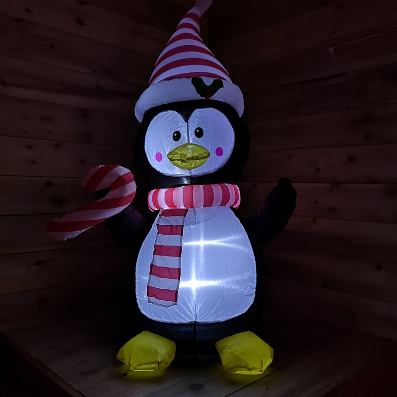 4ft (120cm) LED Christmas Inflatables Outdoor Penguin With Candy Cane Decorations