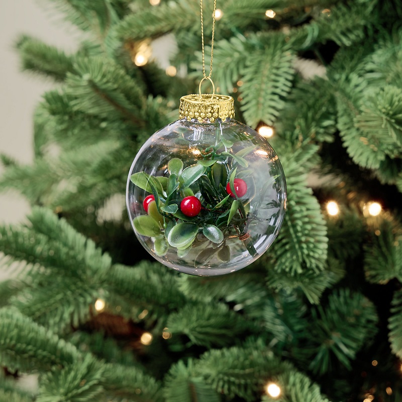 Mistletoe filled Plastic Round Bauble (D) 80mm – Transparent