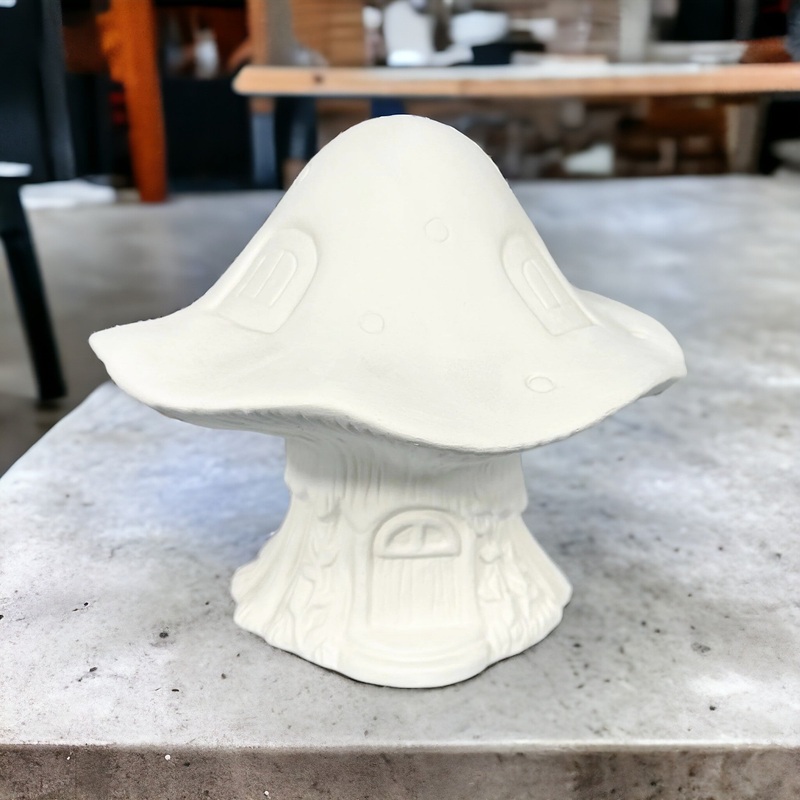 “Whimsical Ceramic Bisque – Medium Mushroom House | Ready-to-Paint, Unpainted”